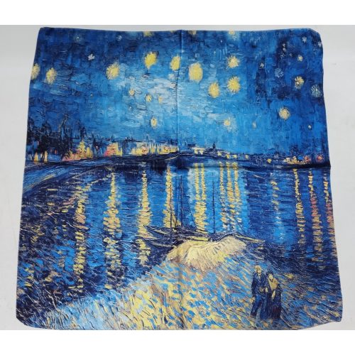 70x70 cm-es festményes selyem sál, kendő - Van Gogh: Csillagos éjszaka Rhone felett - ÚJ 