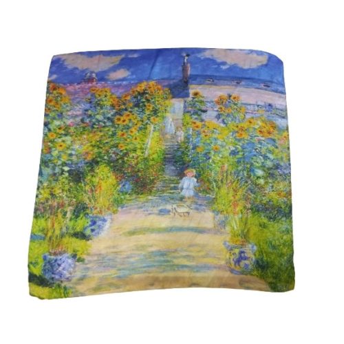 70x70 cm-es színes festményes selyem sál, kendő - Tengerpart - ÚJ