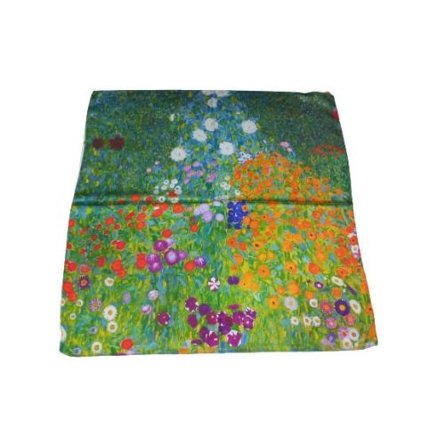 70x70 cm-es festményes selyem sál, kendő, pipacsos rét - ÚJ