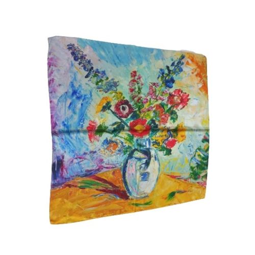 70x70 cm-es festményes selyem sál, kendő, színes virágcsendélet - ÚJ
