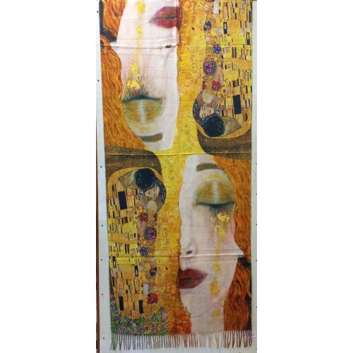 Nagyméretű színes, virágos kétoldalú festményes sál, kendő, stóla - Gustav Klimt - ÚJ
