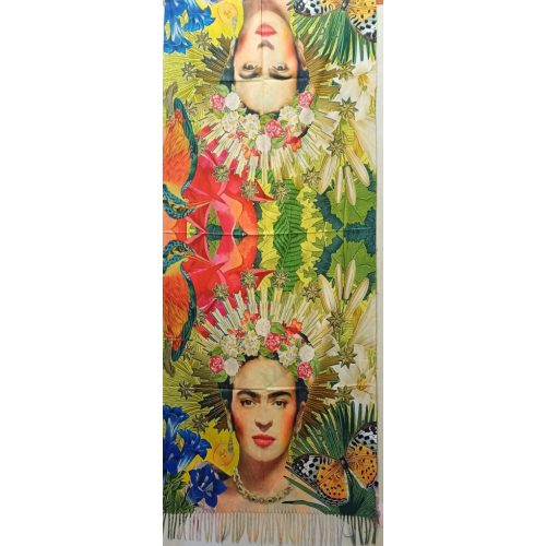 Nagyméretű kétoldalú festményes sál, kendő - Frida Kahlo - Sárga virágok - ÚJ