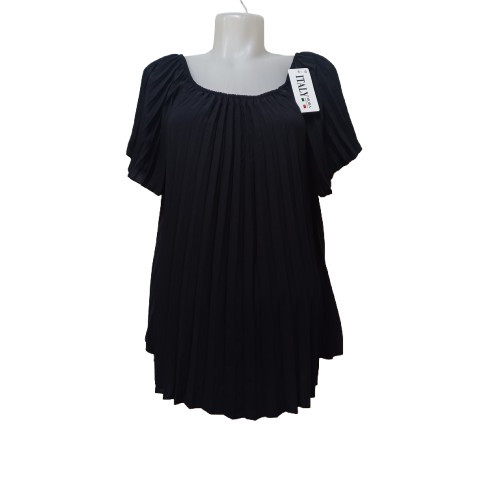 Női fekete rakott anyagú, pliszírozott blúz, one size, free size, egy méret - Made In Italy - ÚJ