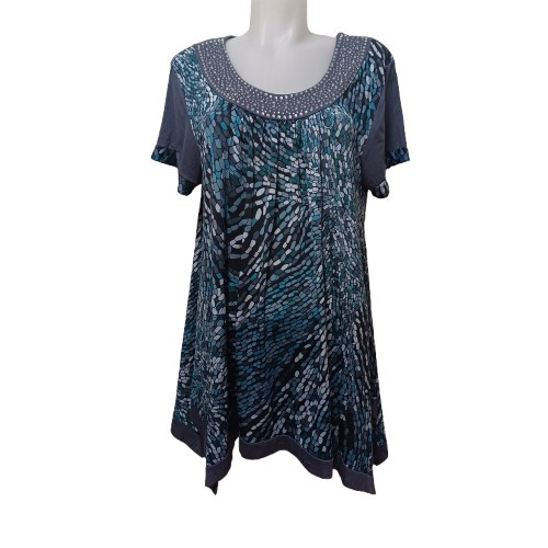 Női nagyméretű szürke strasszos mintás tunika jellegű póló, one size, free size, egy méret - Fashion - ÚJ