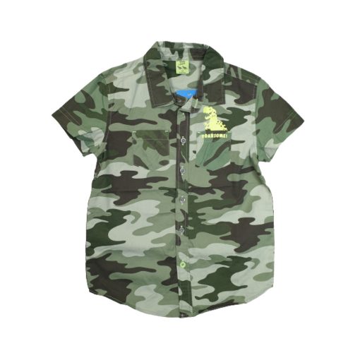 98-as khaki terepmintás dínós rövid ujjú ing - Kiki & Koko - ÚJ
