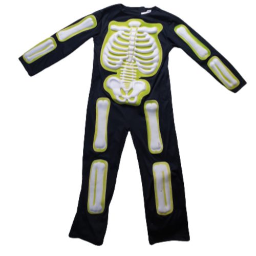 3-4 évesre fekete csontvázas kezeslábas, jelmez - Halloween - TU