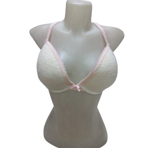 85C fehér-rózsaszín csipkés push-up merevítős melltartó 