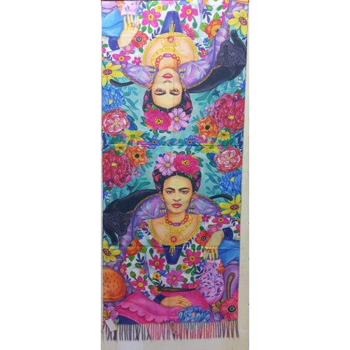 Nagyméretű kétoldalú festményes színes sál, kendő, stóla - Frida Kahlo - ÚJ