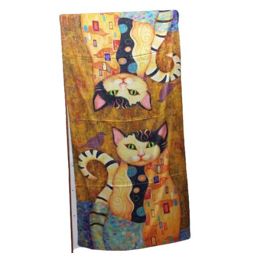 Nagyméretű festményes cicás selyem sál, kendő, stóla - Klimt - ÚJ