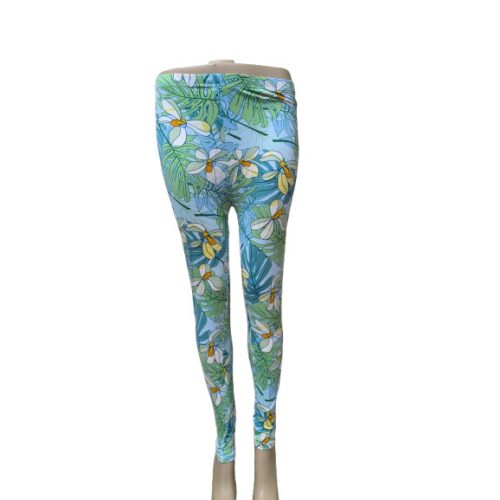 Női XL-3XL-es zöld virágos leggings - ÚJ