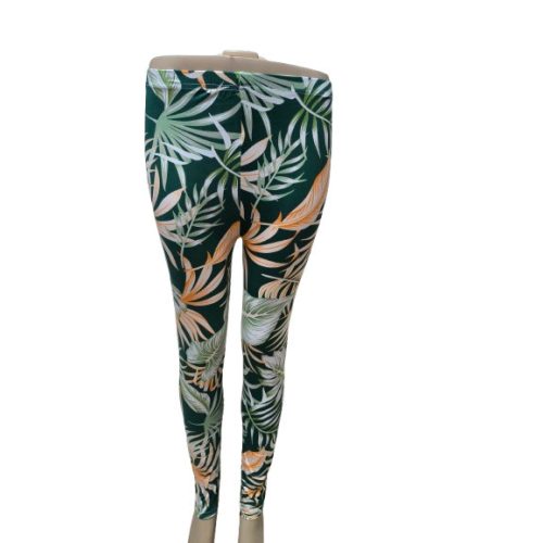 Női S-L-es sötétzöld virágos leggings - ÚJ
