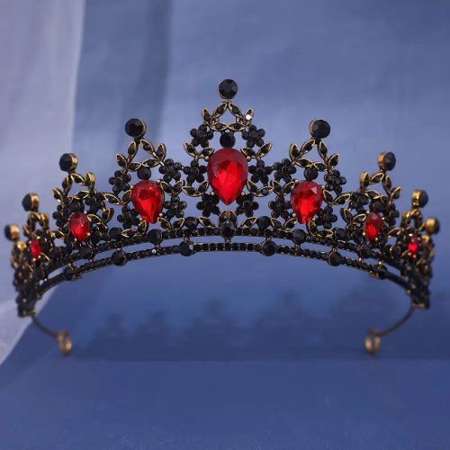 Királynő korona, tiara, bordó köves, jelmezkiegészítő - ÚJ 