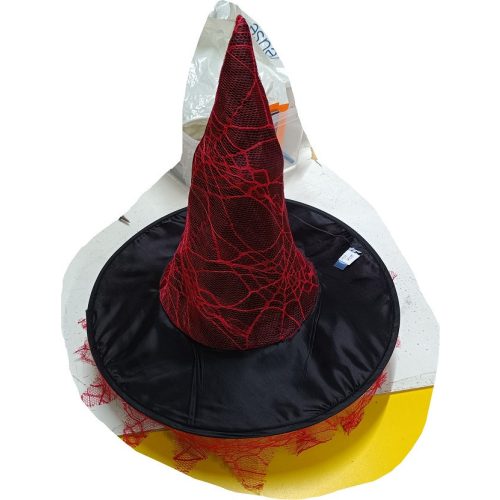 Fekete-piros pókhálós boszorkánykalap - Halloween - ÚJ