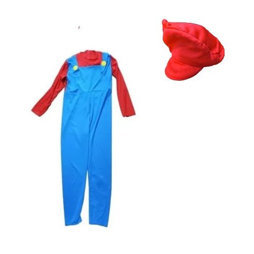 Férfi S-es kék-piros kezeslábas jelmezruha, sapkával - Super Mario - Nintendo
