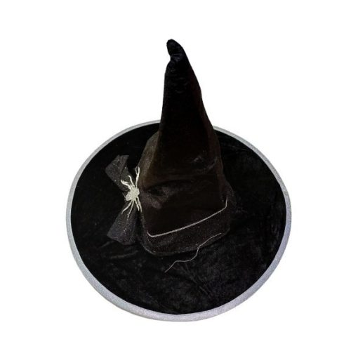 52-54 cm-es fejre fekete ezüst pókos boszorkánykalap - Halloween - ÚJ