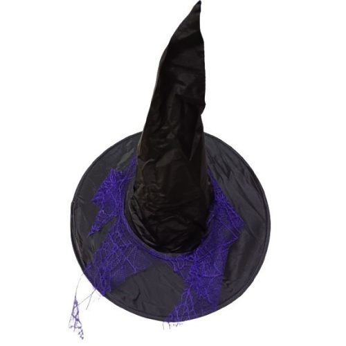 56 cm-es fejre fekete, lila pókhálós boszorkánykalap - Halloween - ÚJ