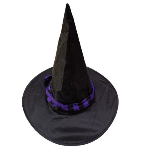 56-58 cm-es fejre fekete, lila csíkos szalagos boszorkánykalap - Halloween - ÚJ
