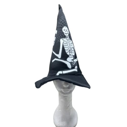 Szivacsos anyagú csontvázas csúcsos Halloween jelmezsapka - ÚJ