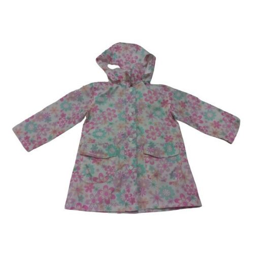 98-as fehér alapon kék-rózsaszín virágos széldzseki, átmeneti kabát - Mothercare