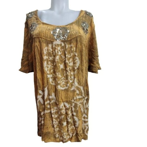 Női barna flitteres könnyű nyári felső, blúz, one size (kb 4XL-ig jó) - ÚJ