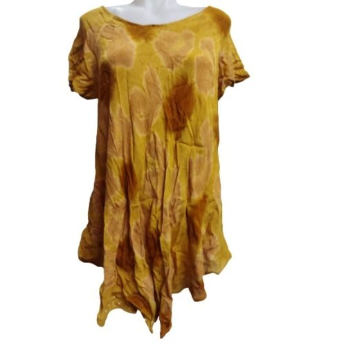 Női barna batikolt hatású könnyű nyári tunika, blúz, one size (kb 4XL-ig jó) - ÚJ