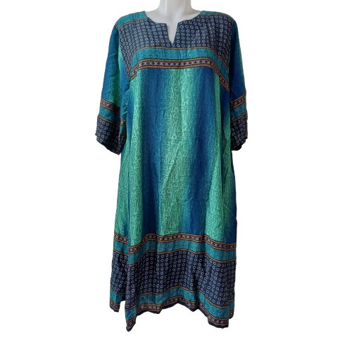 Női kék-türkiz mintás szári, tunika, one size - Nini - ÚJ