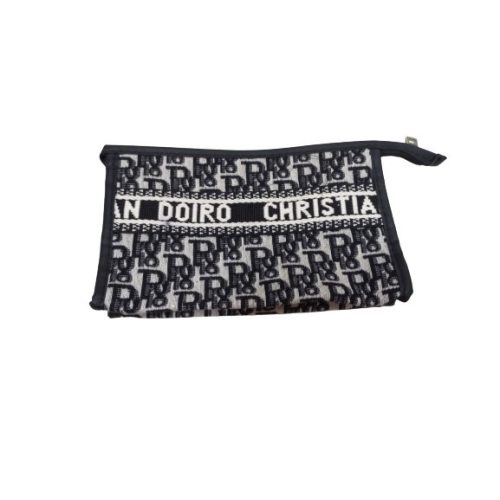 Fekete-fehér betűs, feliratos textil, szőttes kozmetikai táska, sminktáska, neszesszer