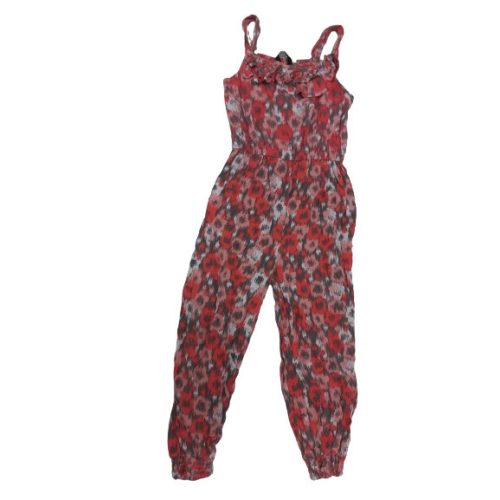 98-104-es piros-rózsaszín mintás nyári overall, playsuit - George