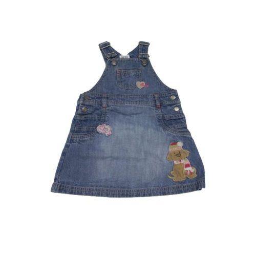92-es kék kutyás kantáros farmerruha, kertészruha - Next (kicsit használtabb)