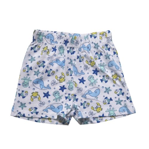 74-es fehér alapon bálnás, vízi élőlényes fiú pamut short - Ergee - ÚJ