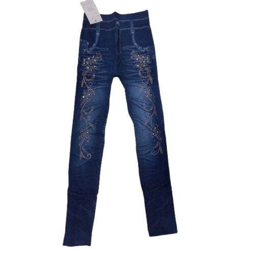 Női L-XL-es farmer hatású, kicsit vastagabb strasszos leggings - ÚJ