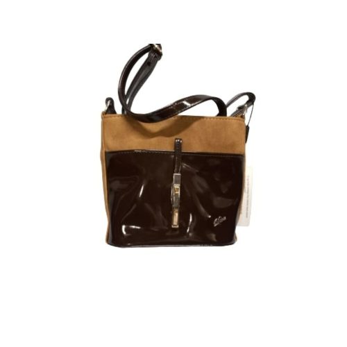 Barna lakk-velúr hatású kis női táska, ridikül, crossbody - ÚJ