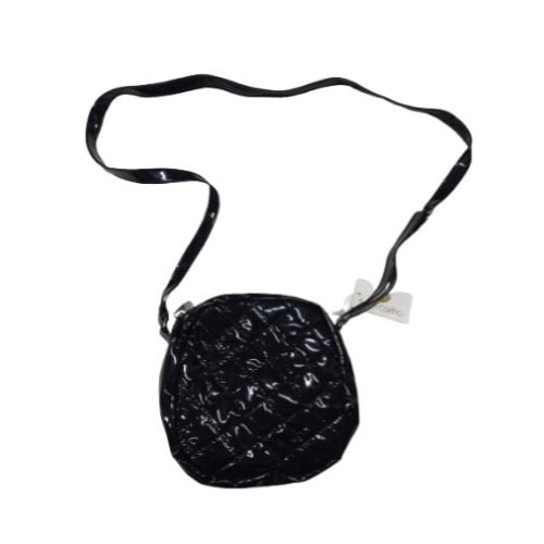 Fekete kisméretű steppelt lakkhatású kör alakú női táska, ridikül, crossbody - ÚJ
