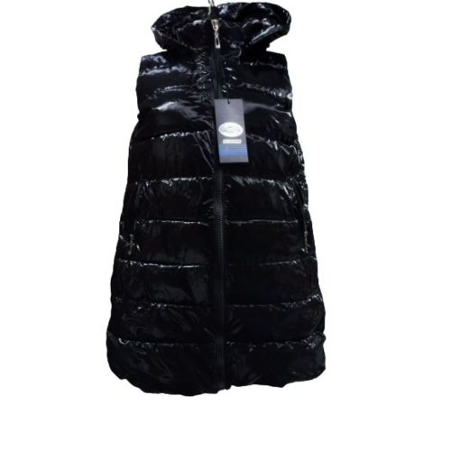 Női S-es fekete hosszított lakk hatású pufimellény - Black & Fish - ÚJ