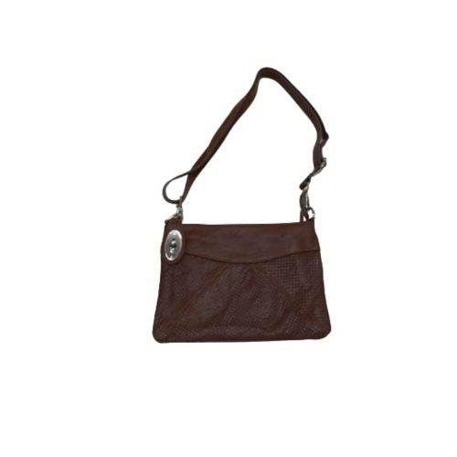 Sötétbarna lukacsos mintás női bőr válltáska, crossbody, táska, ridikül - ÚJ