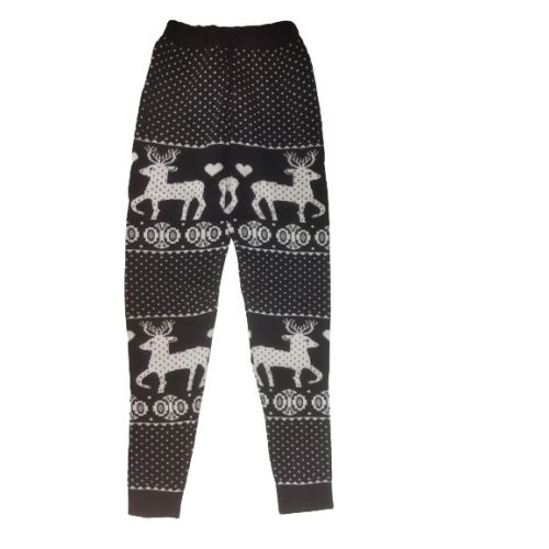 Női M-L-es fekete rénszarvasos kötött leggings - ÚJ