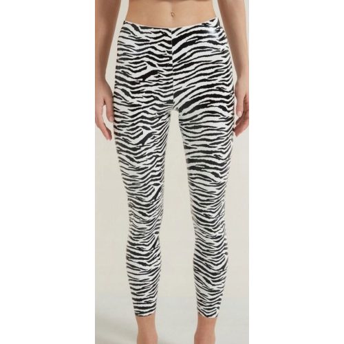 Női L-es zebramintás lakk hatású sztreccs nadrág, leggings, jelmezhez is jó - Tezenis - ÚJ