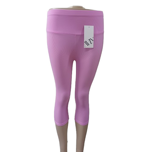 Női S-M-es rózsaszín bordás capri leggings - ÚJ