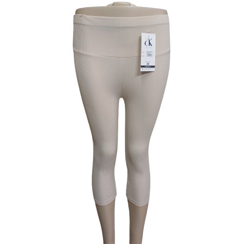 Női S-M-es drapp bordás capri leggings - ÚJ