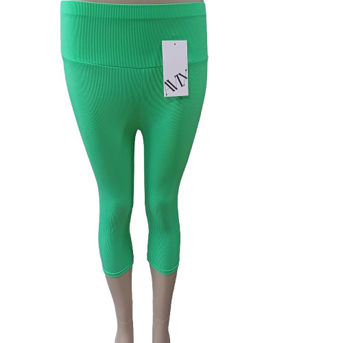 Női L-XL-es zöld bordás capri leggings - ÚJ