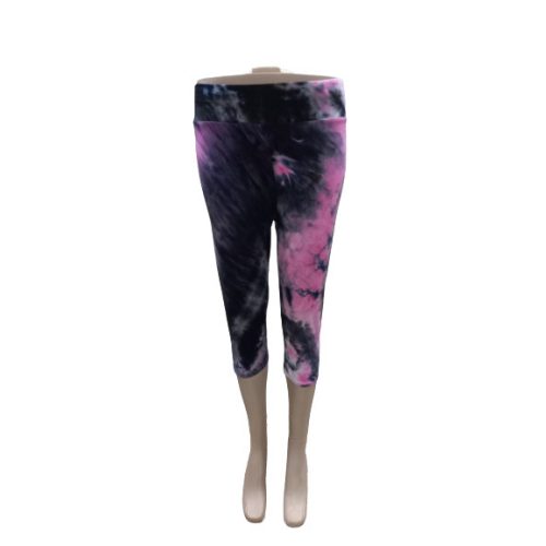 Női S-L-es fekete-rózsaszín batikolt hatású capri leggings - ÚJ