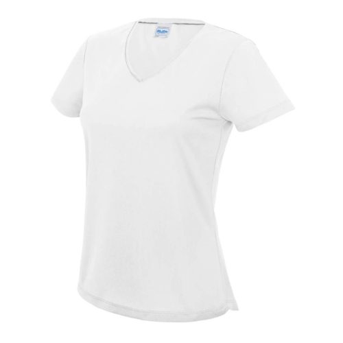 Női M-es Just Cool női V-nyakú sport póló (JC006) - Arctic White - ÚJ