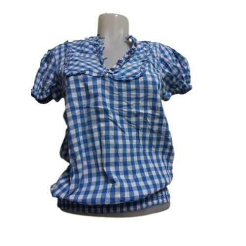 Női 40-es kék-fehér kockás rövid ujjú blúz - Denim CO