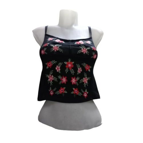 Női 42-es (XL) fekete virágos hímzett pántos top - New Look