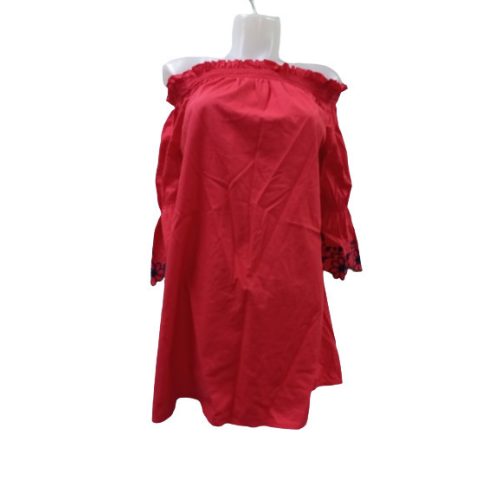Női hímzett felesujjú piros blúz (one size)