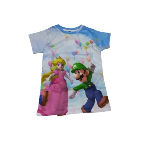 140-es kék mintás póló - Super Mario - Luigi - ÚJ