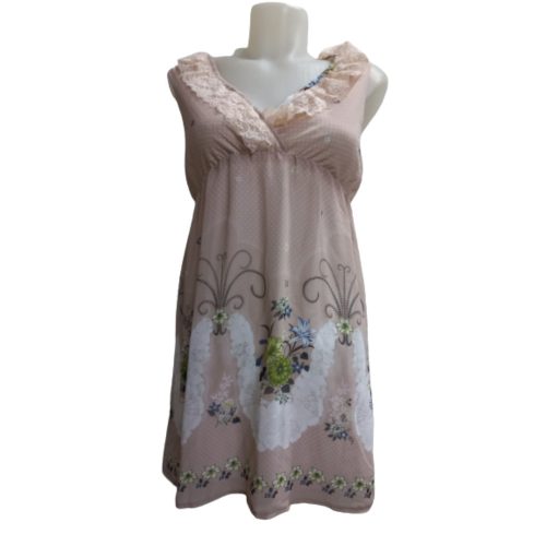 Női S-es drapp virágos ujjatlan ruha - Casual Trend