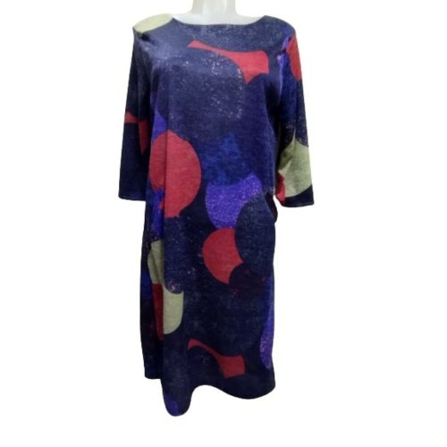 Női 48-as (3-4XL) kék körmintás zsebes melegebb ruha, tunika - ÚJ