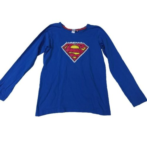 146-152-es kék átfordítós flitteres pamutfelső - Superman
