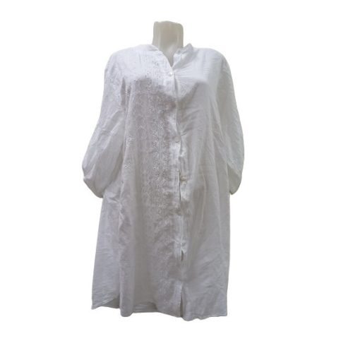 Női nagyméretű hosszított madeirás lenes, géz fehér nyári blúz, felső one size - New Collection - ÚJ